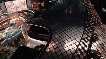 市中心双鱼风水建筑夜景灯光航拍高清4K视频