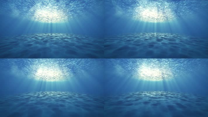 4K蓝色海底与气泡和光线深水下背景动画
