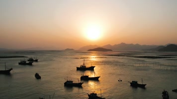 【原创】日落 延时 海面 渔船