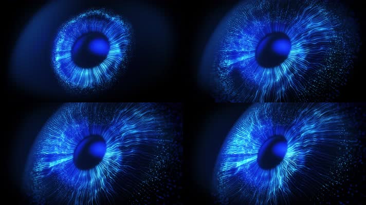 在形成人眼的空间中扩展的抽象蓝光爆炸
