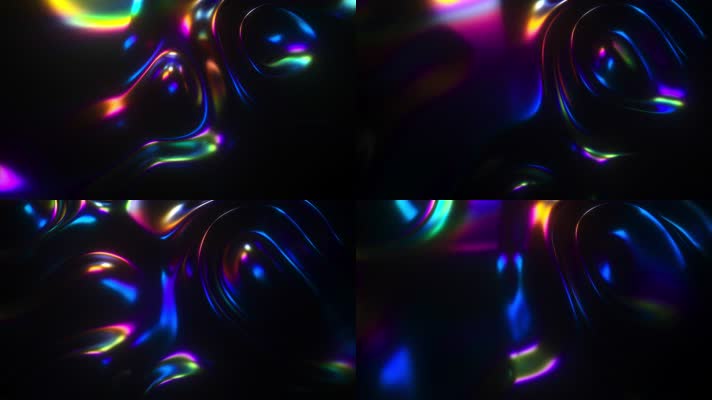 4K黑暗发光的虹彩波动形状背景