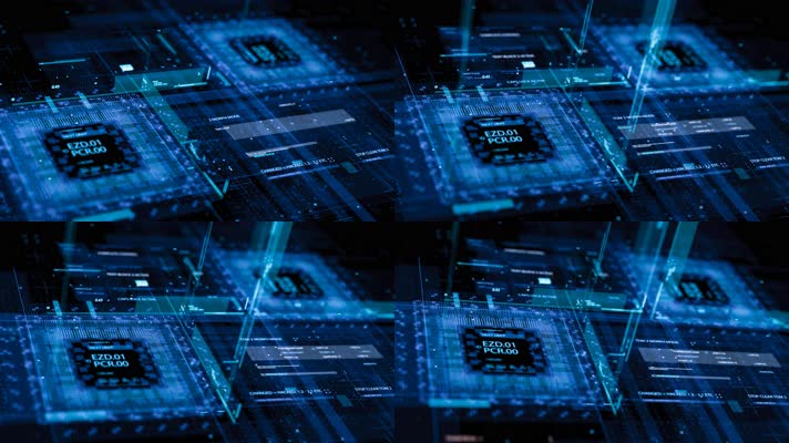 3D蓝色CPU数据5G技术背景素材 AI
