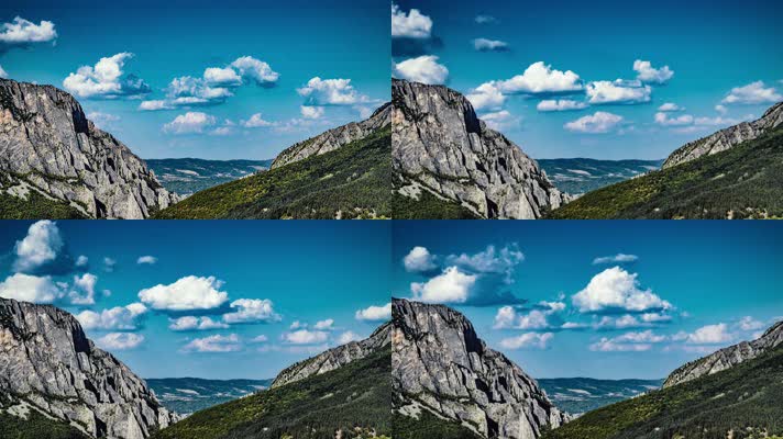 晴朗山谷流云延时蓝天白云光影