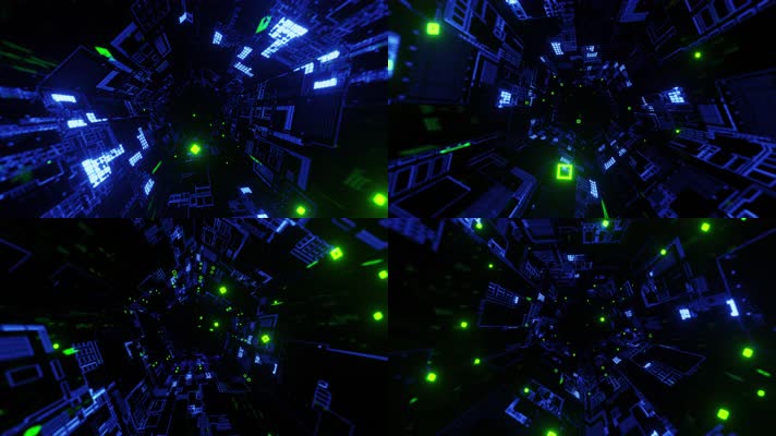 穿梭闪烁绿色的科技隧道4K