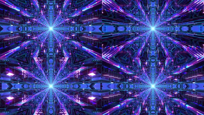 穿梭五颜六霓虹灯技术隧道 无缝循环4K