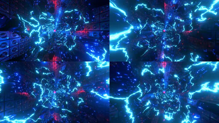 穿越高科技放电蓝色霓虹灯隧道  VJ无缝