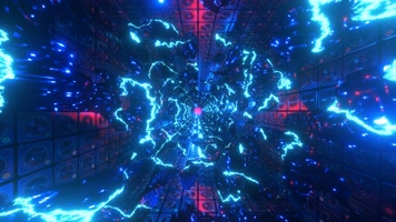 穿越高科技放电蓝色霓虹灯隧道  VJ无缝