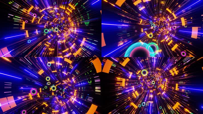 五颜六色的超高速霓虹灯隧道环路 无缝 V