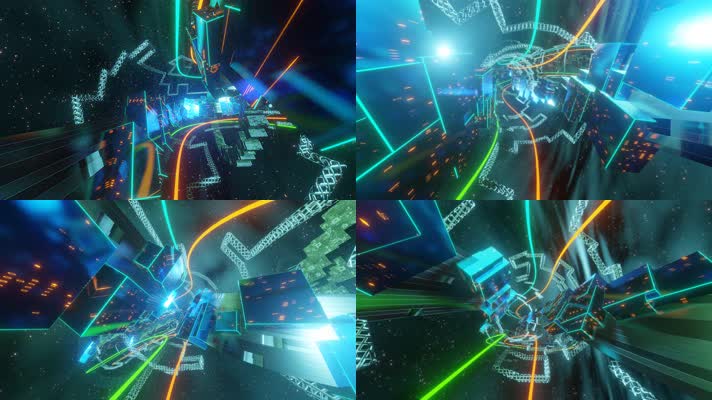 穿梭曲折霓虹灯科幻过山车 VJ无缝循环4