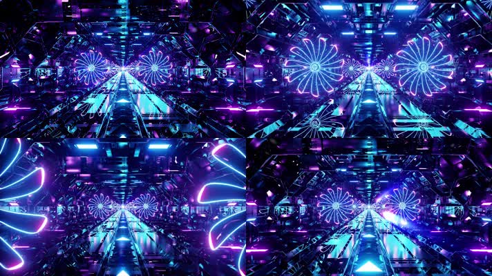 穿过霓虹灯风扇隧道VJ无缝循环