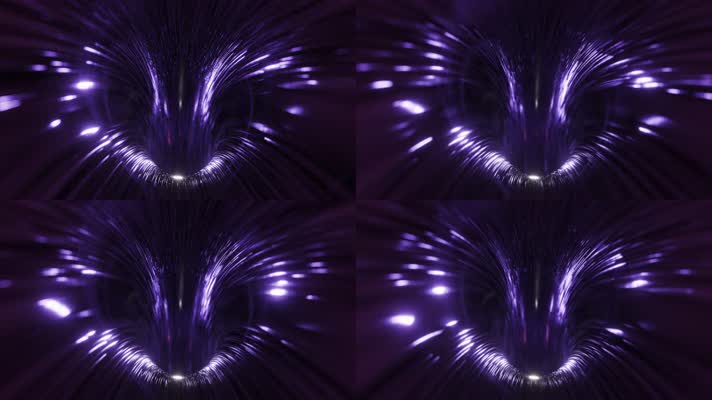 黑色背景下闪闪发光的紫色光隧道