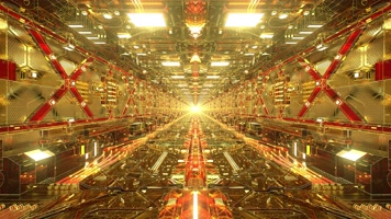 令人惊叹的金色科幻隧道环 沿着高度详细的