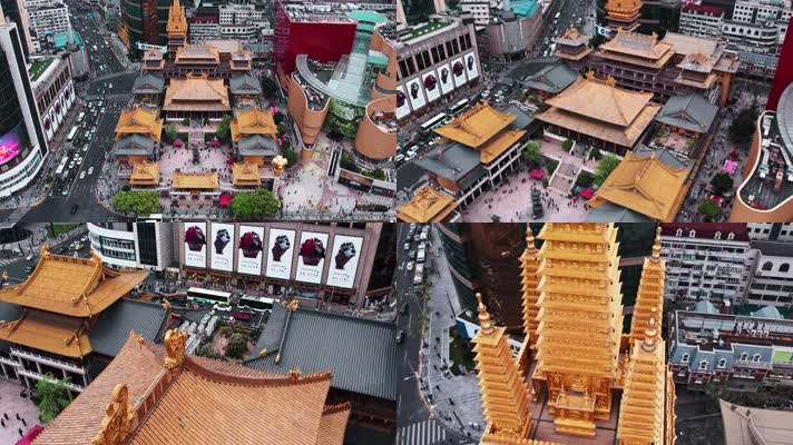 上海千年古寺静安寺密宗禅院航拍4K视频