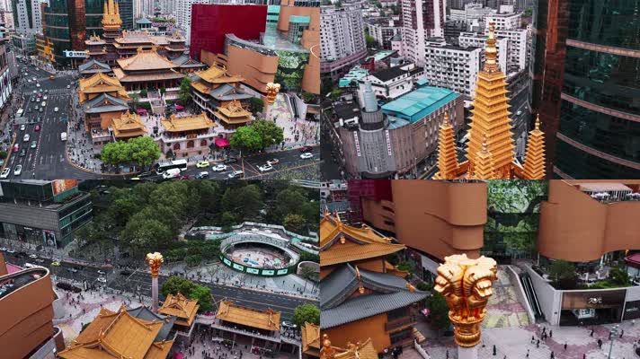 上海千年古寺静安寺唯美古建筑航拍4K视频