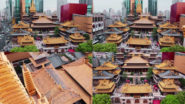 上海千年古寺静安寺古寺建筑群航拍4K视频