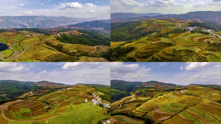 4K延时航拍昆明东川红土地蓝天白云