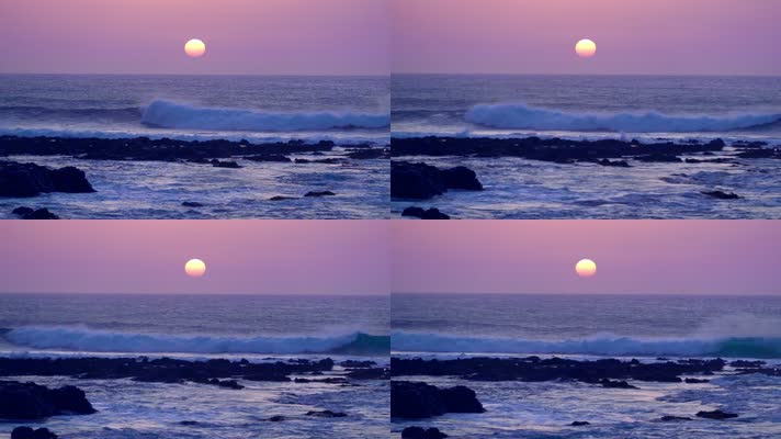 夕阳西下海面浪花意境之美