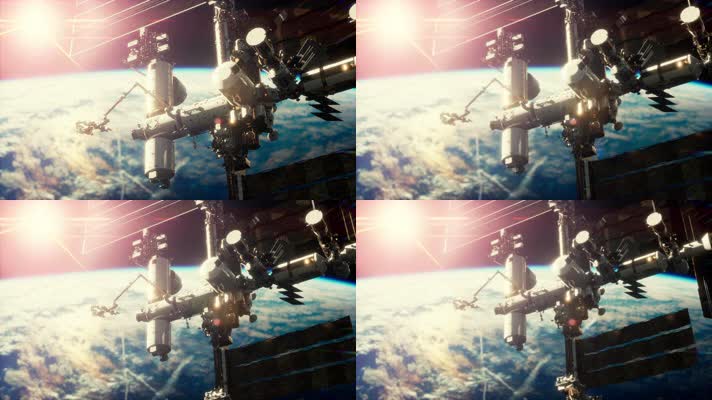 地球上方国际空间站的3D渲染4K
