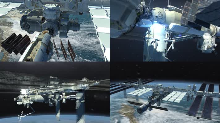 国际空间站绕地球运行3d动画4K