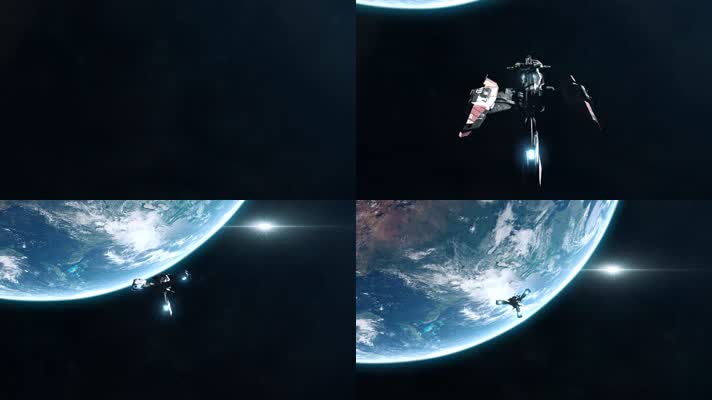科幻战舰动画 一只接近相机 一只飞向地球