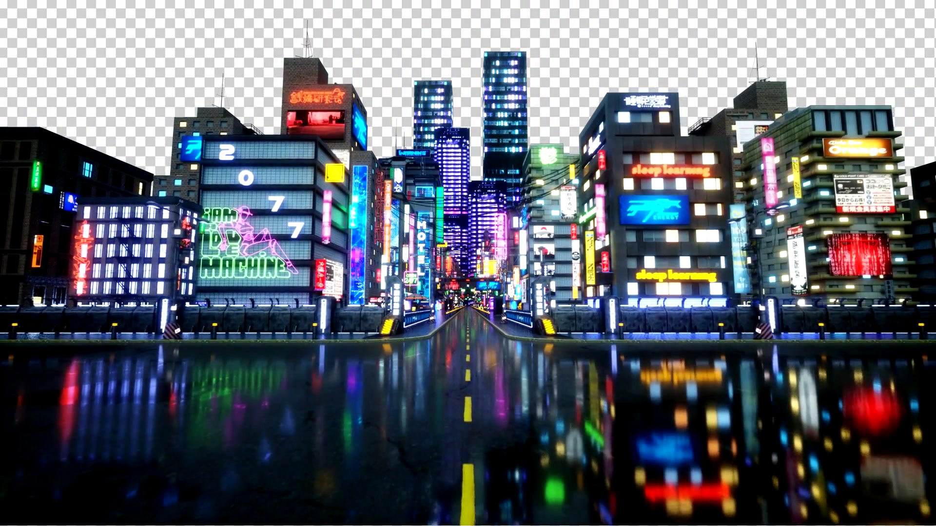 赛博霓虹城市夜景带通道