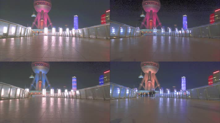上海市浦东新区陆家嘴环岛游客游玩人流延时夜景