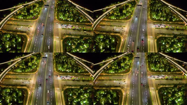 杭州萧山区市心路互通立交桥高架桥车流夜景延时9
