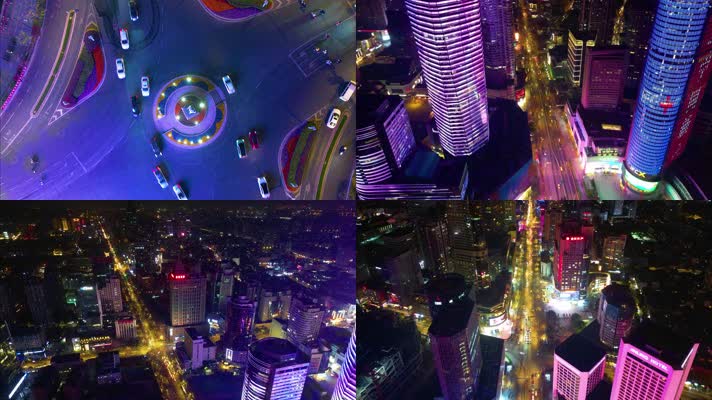 南京市城市夜景市区车流航拍延时素材