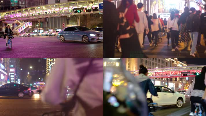 都市城市夜晚夜景人群行人人流汽车车辆车流景观人文素材9