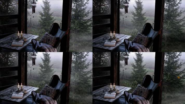 雨中的森林小屋助眠画面