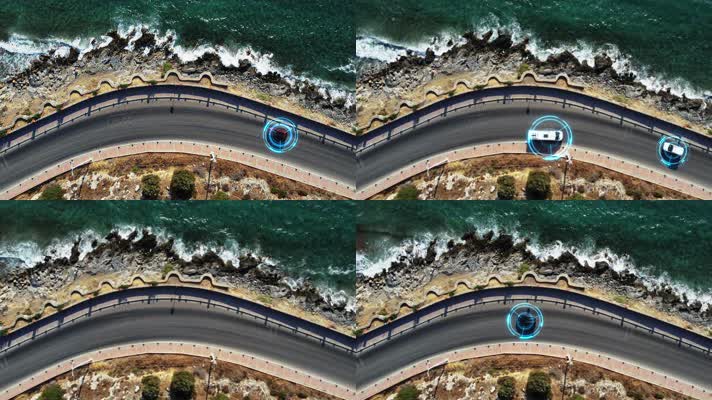 自动驾驶汽车在海岸动画4K
