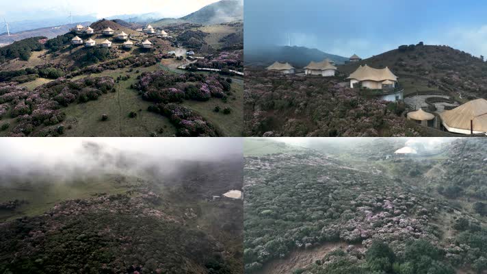 4K航拍乌蒙大草原花海民宿