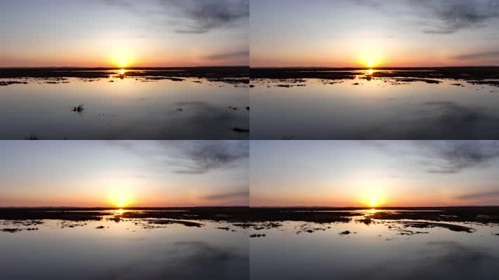 巴尔虎草原日出静静的湿地湖泊