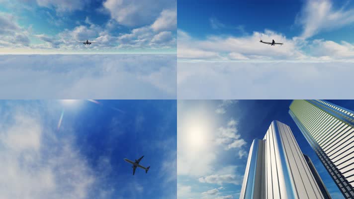 4K飞机飞过天空云层合集