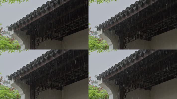 雨天古建筑屋檐雨滴雨水雨景