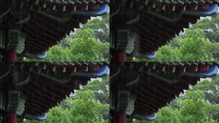 雨天中式建筑雨景屋檐雨滴