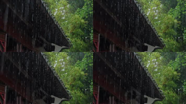 雨天中式建筑屋檐雨滴古风意境