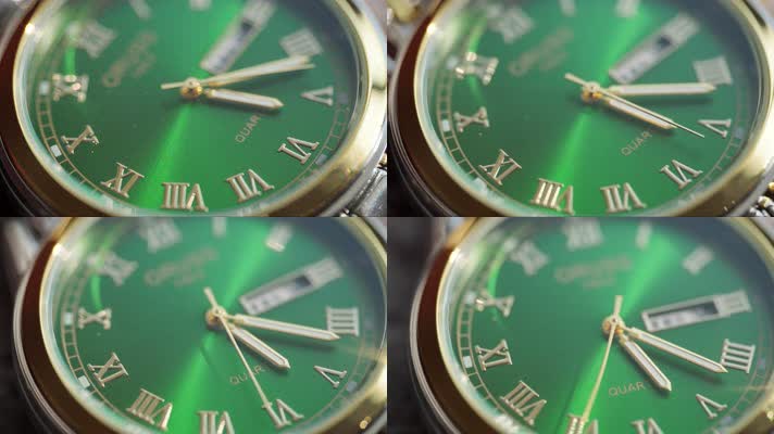 手表时钟指针旋转绿色特细微距