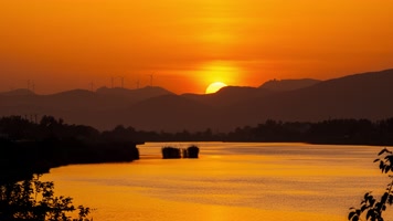 傍晚黄昏夕阳日落西山延时实拍空镜