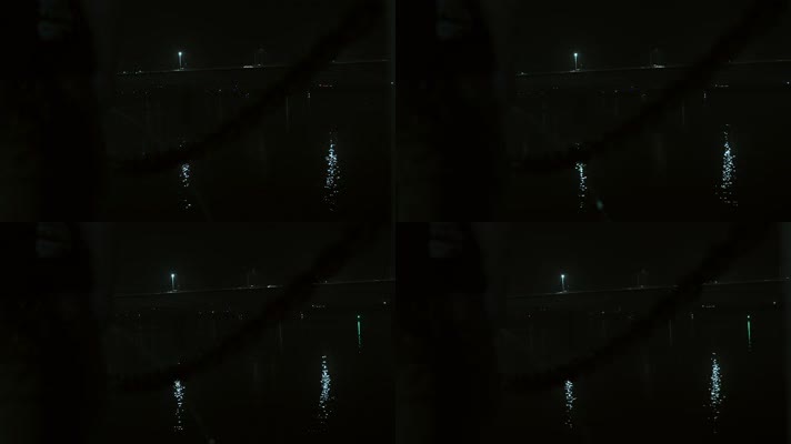 漆黑的夜晚 男人在河边撒尿 水面灯光河边