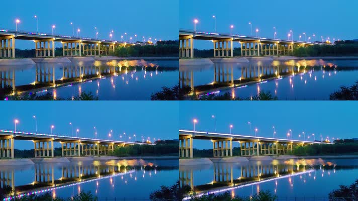 4k大桥灯光湖水倒影一色夜景美景2