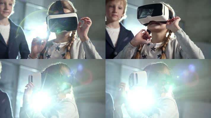 孩童玩戴VR眼镜