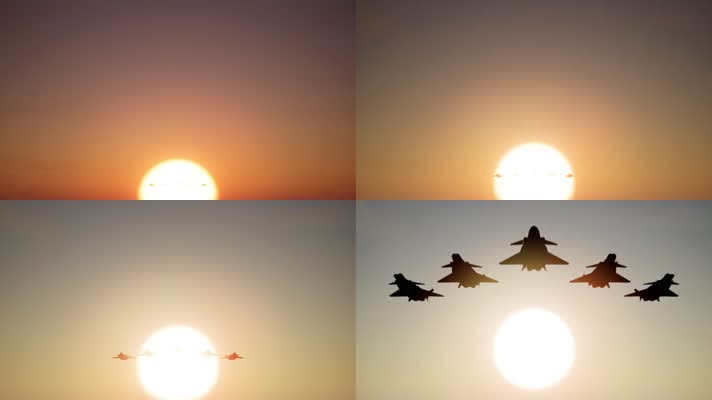 八一建军节解放军空军航空兵编队迎接日出