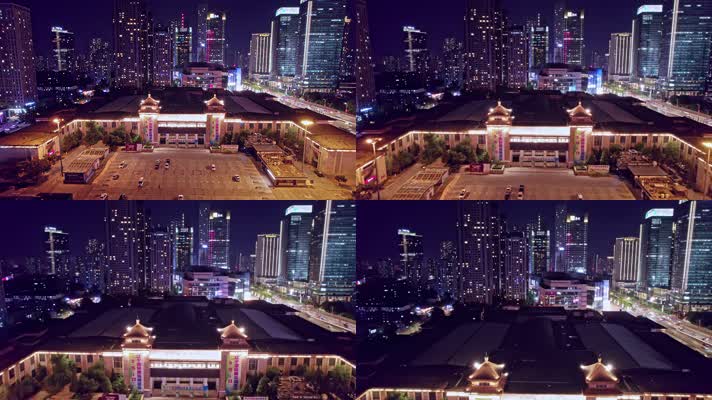 辽宁工业展览馆夜景航拍