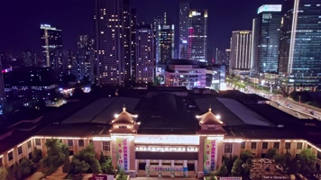 辽宁工业展览馆夜景航拍