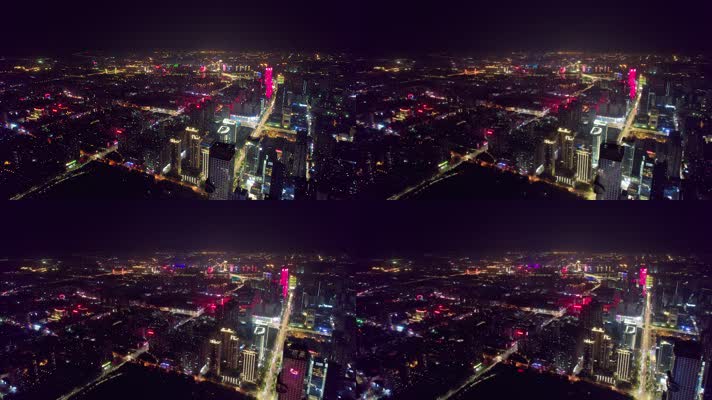 俯拍城市地标夜景航拍