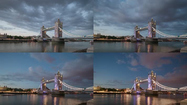 日落时分的伦敦塔桥延时拍摄