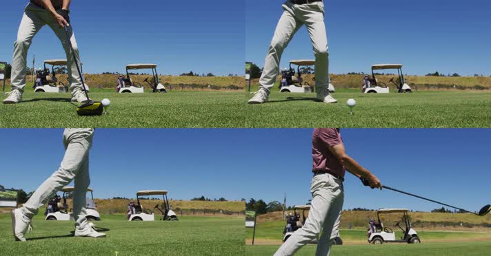 升格拍摄男子打高尔夫球