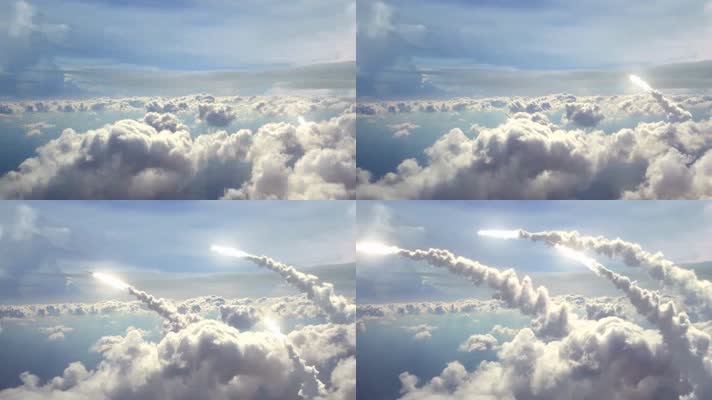 云层上方飞行的弹道导弹