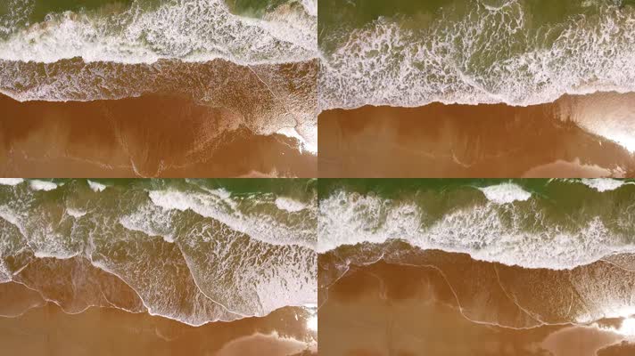 上帝视角、俯拍海浪、沙滩